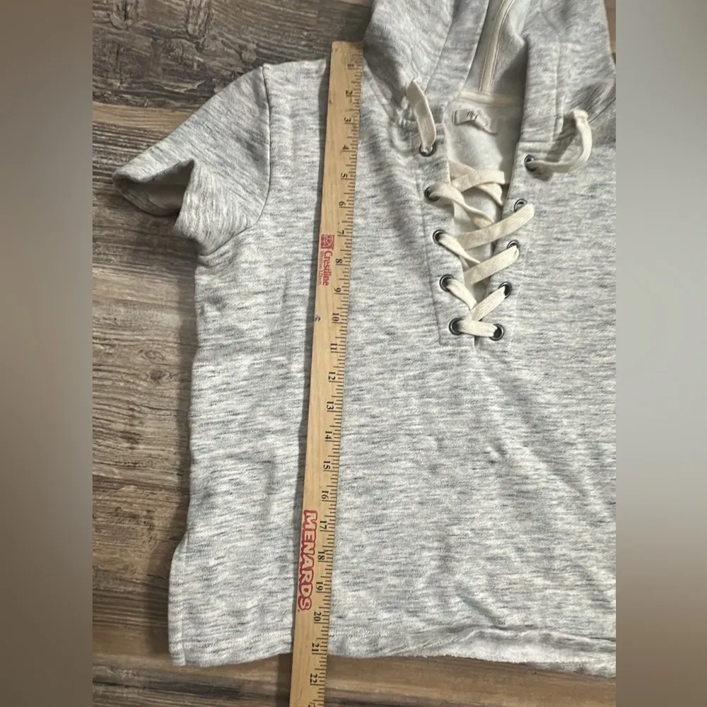 Madewell Short Sleeve Hoodie Sweatshirt‎ Womens Medium Heather Gray Lace Up - Image 4