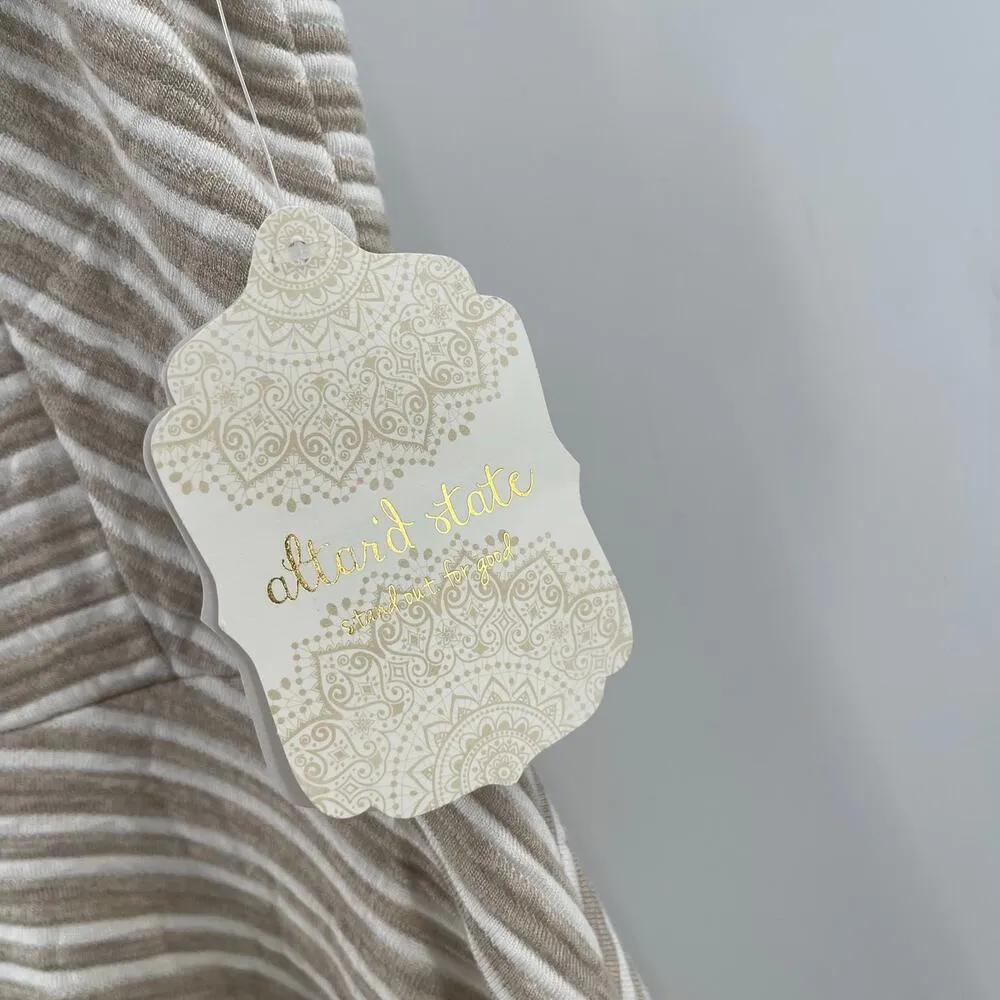 ALTAR'D STATE Dress SZ Small NWT Fit And Flare Stripe Taupe White Skater Casual - Image 4