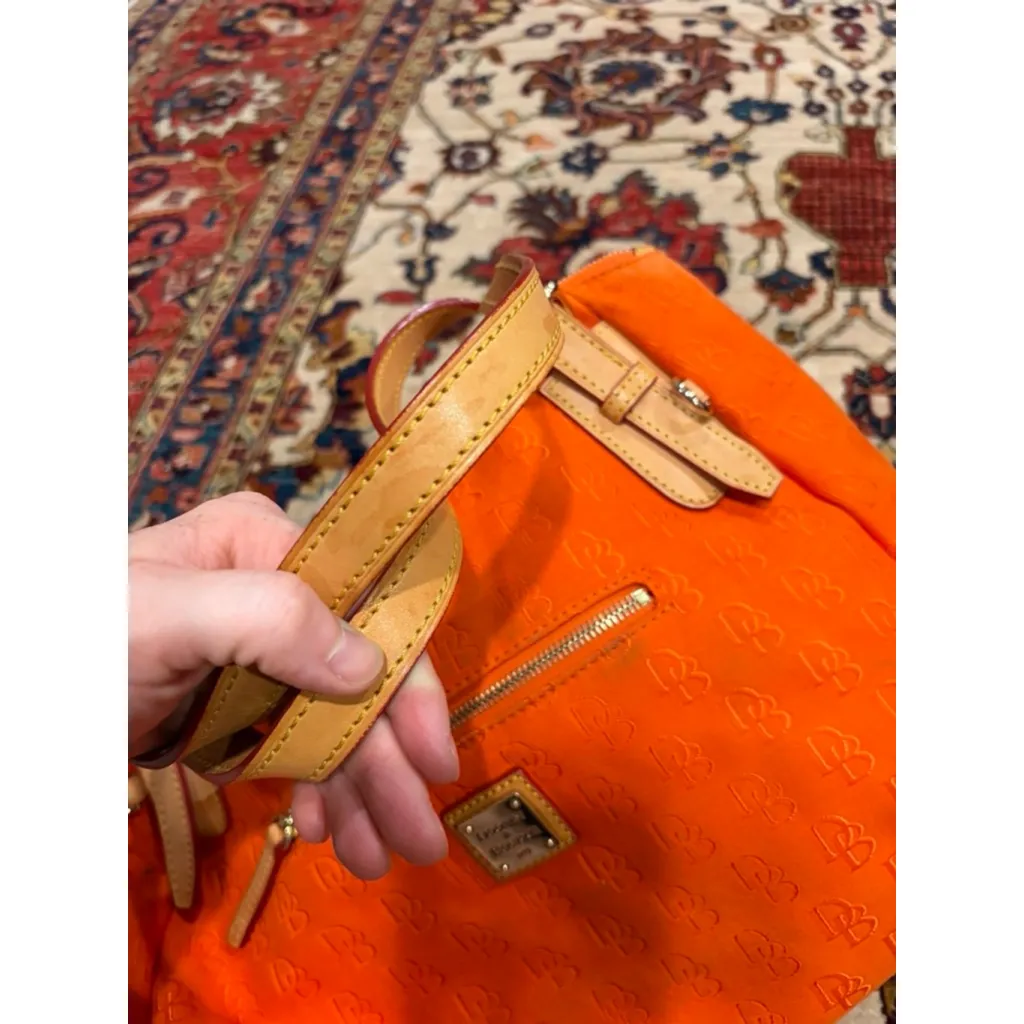 Dooney & Bourke Orange DB Logo Jacquard Satchel Bag Leather Trim Medium Purse - Image 2