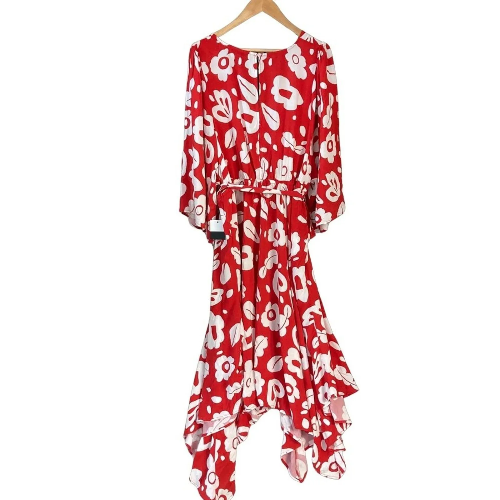 Eloquii Dress New Plus Sz 22 Bold Floral Short Sleeve Red Asymmetrical Hem - Image 9