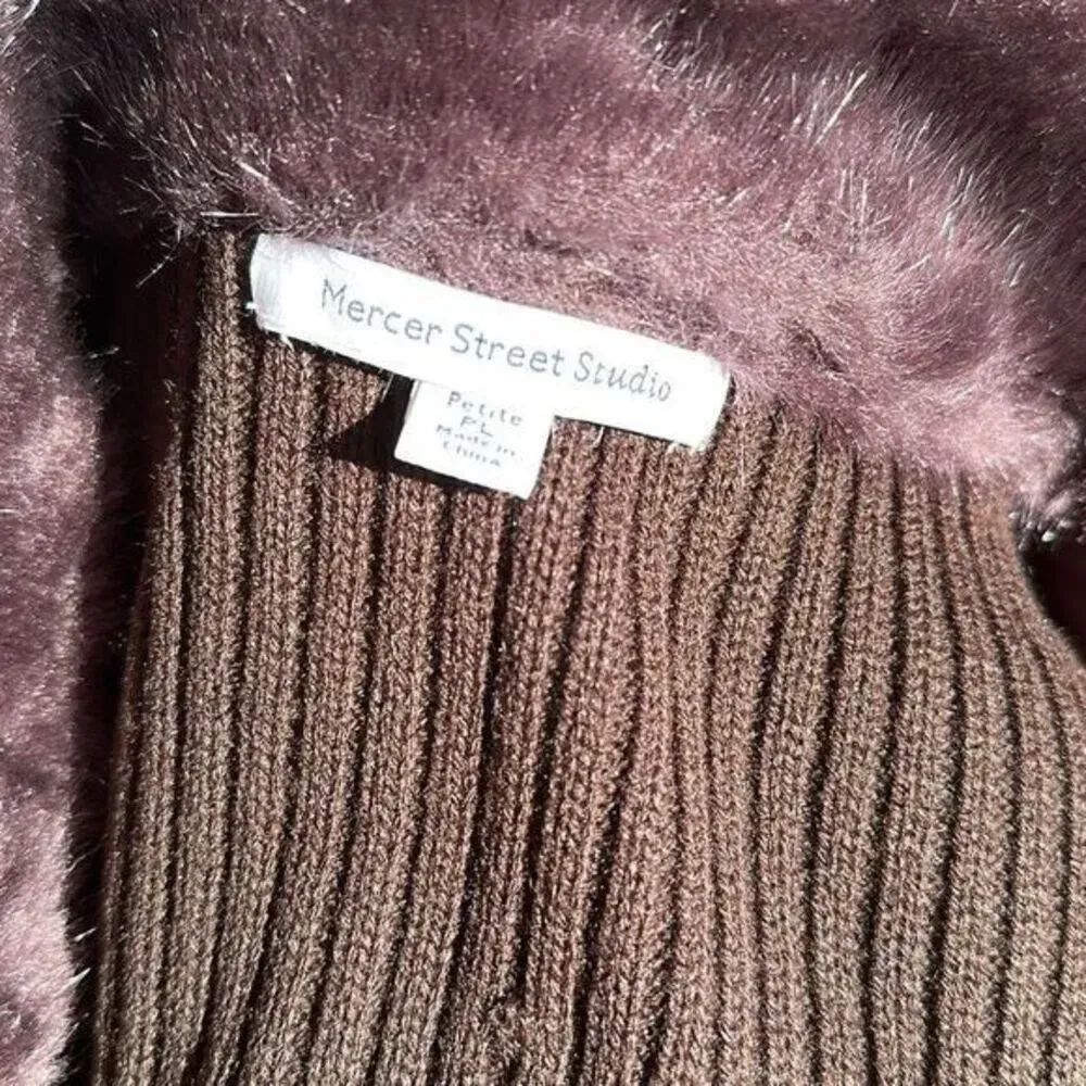 Mercer Street Studio Faux Fur Vest Petite Large Brown Zip Front Winter Layering Size undefined - Image 3