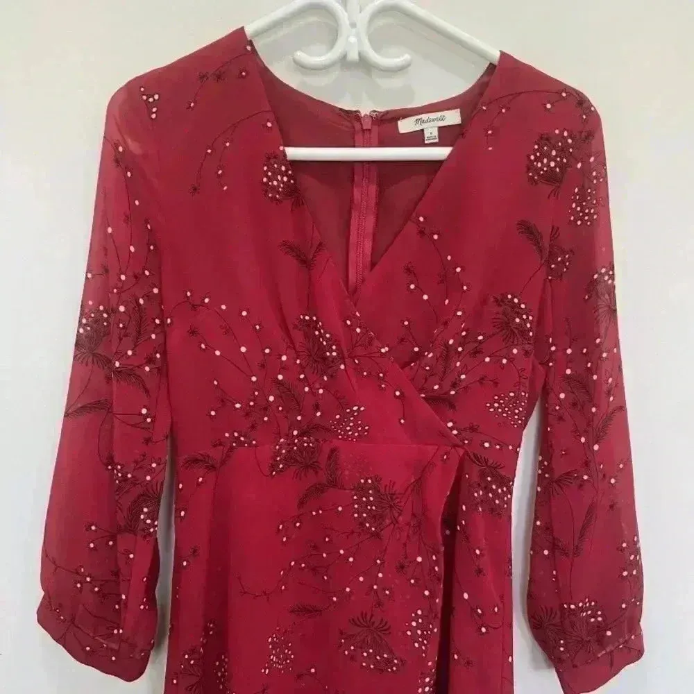 Madewell Red Wrap Floral Print Crepe Mini Dress sz 0 - Image 3