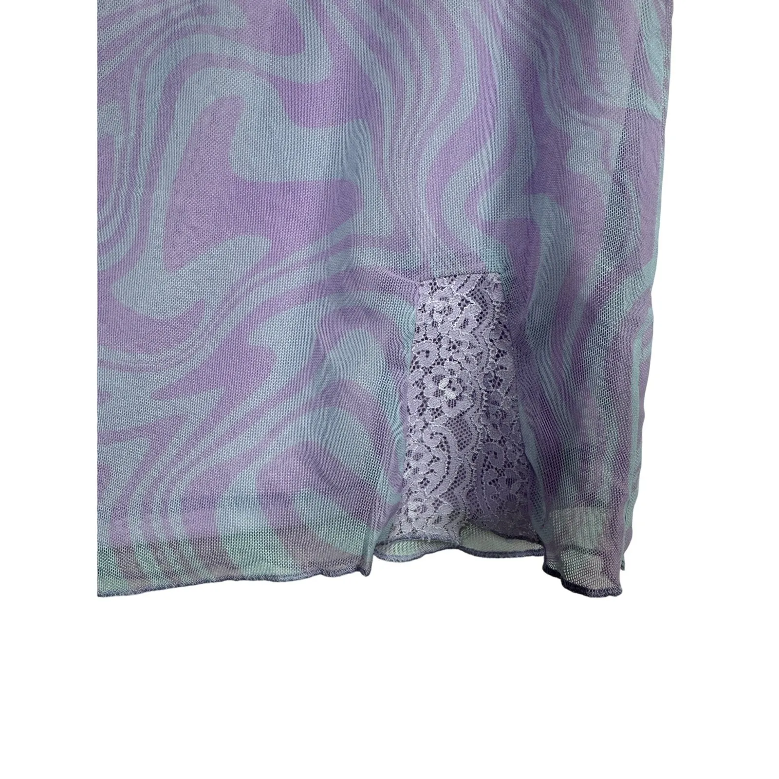 Forever 21 Y2K Lavender Sky Blue Swirl Print Mini Skirt Lace Trim Women's XS New - Image 2