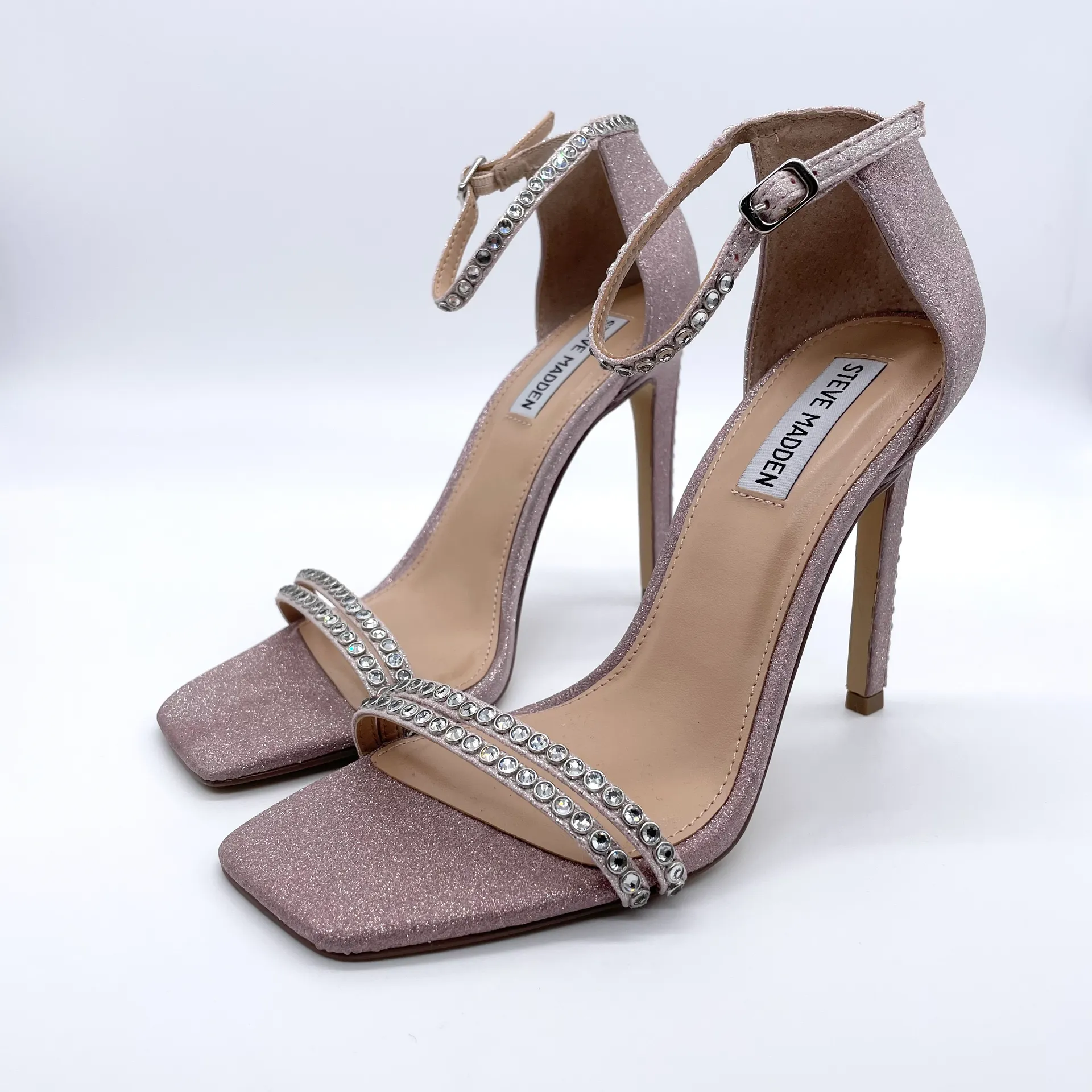 Collette Strappy Stiletto Heels Blush Glitter Sandals - Image 3
