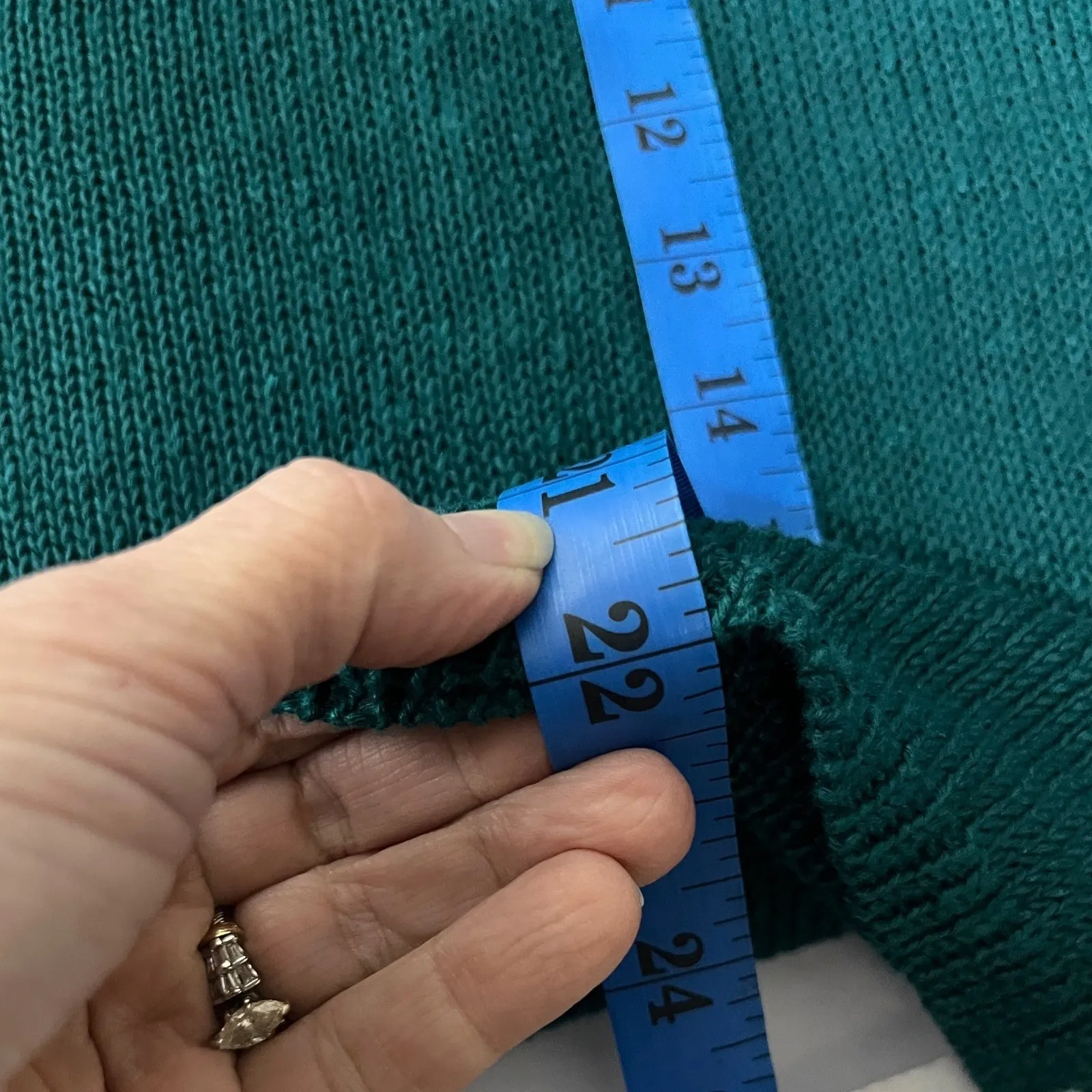 Boxy Linen Knit Top Teal Short Sleeve Relaxed Fit POETRY Womens 12 - Image 8