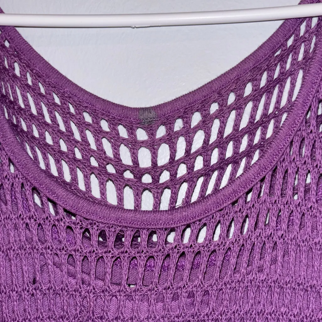 1980S 50S Style Purple Netted Overlay Tank Romper Floral Appliqué Size M - Image 6