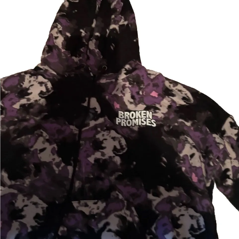 Flaming skull camo purple hoodie broken promises rare xs - Image 7