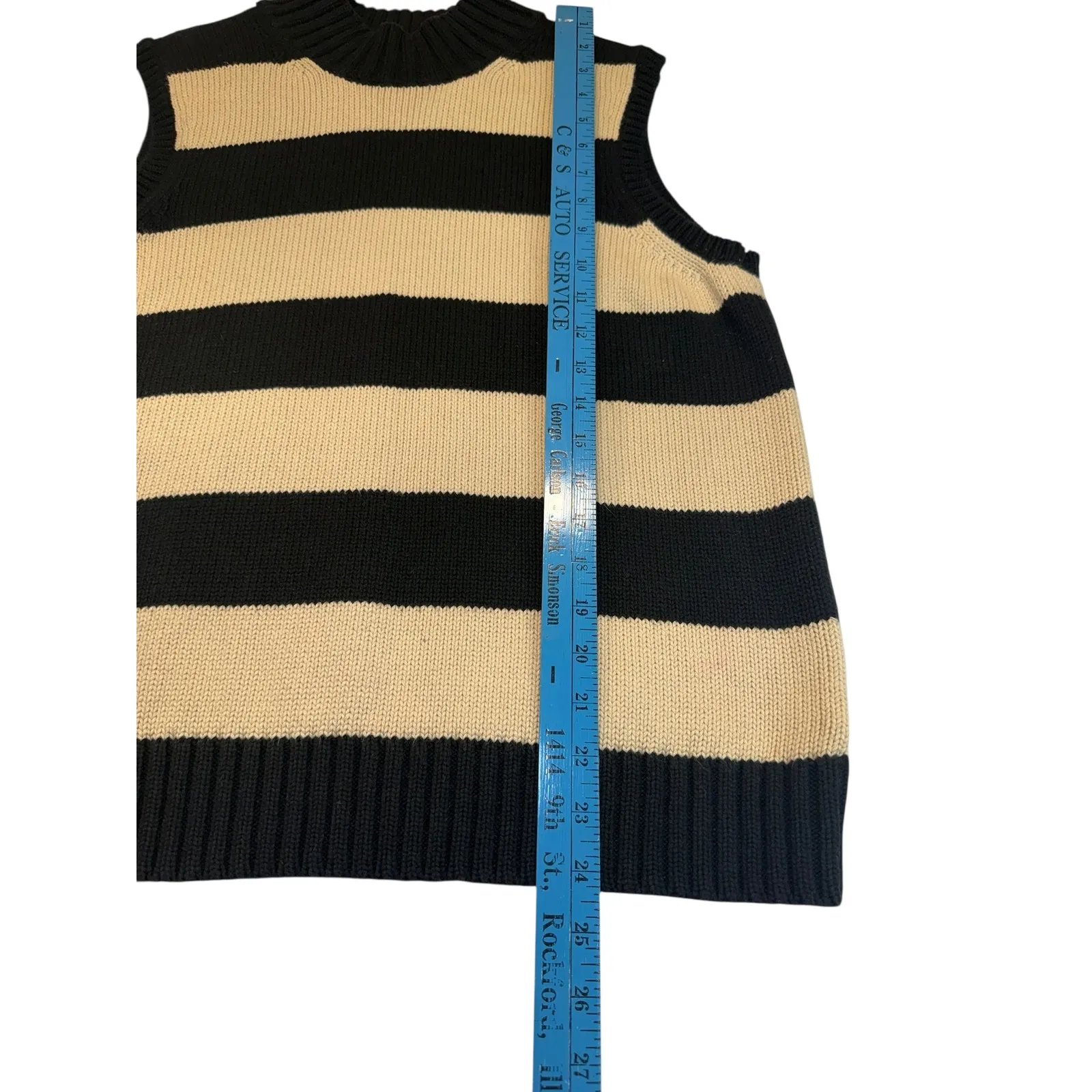 Black Tan Stripe Mock Neck Sleeveless Knit Sweater Vest Preppy Smart Women Large - Image 7