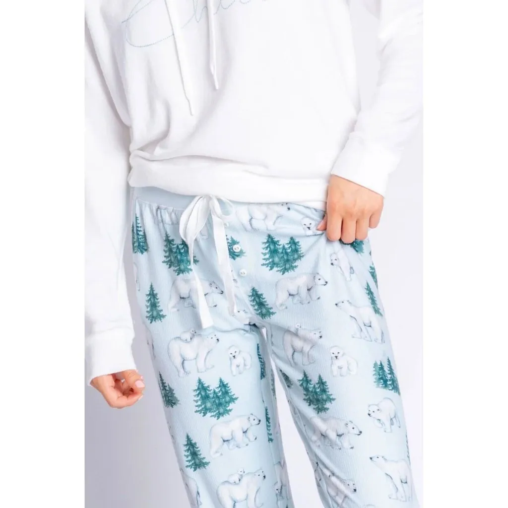 PJ Salvage Womens Ice Blue Polar Bear Stretch Jogger Lounge Pants Soft XL - Image 2