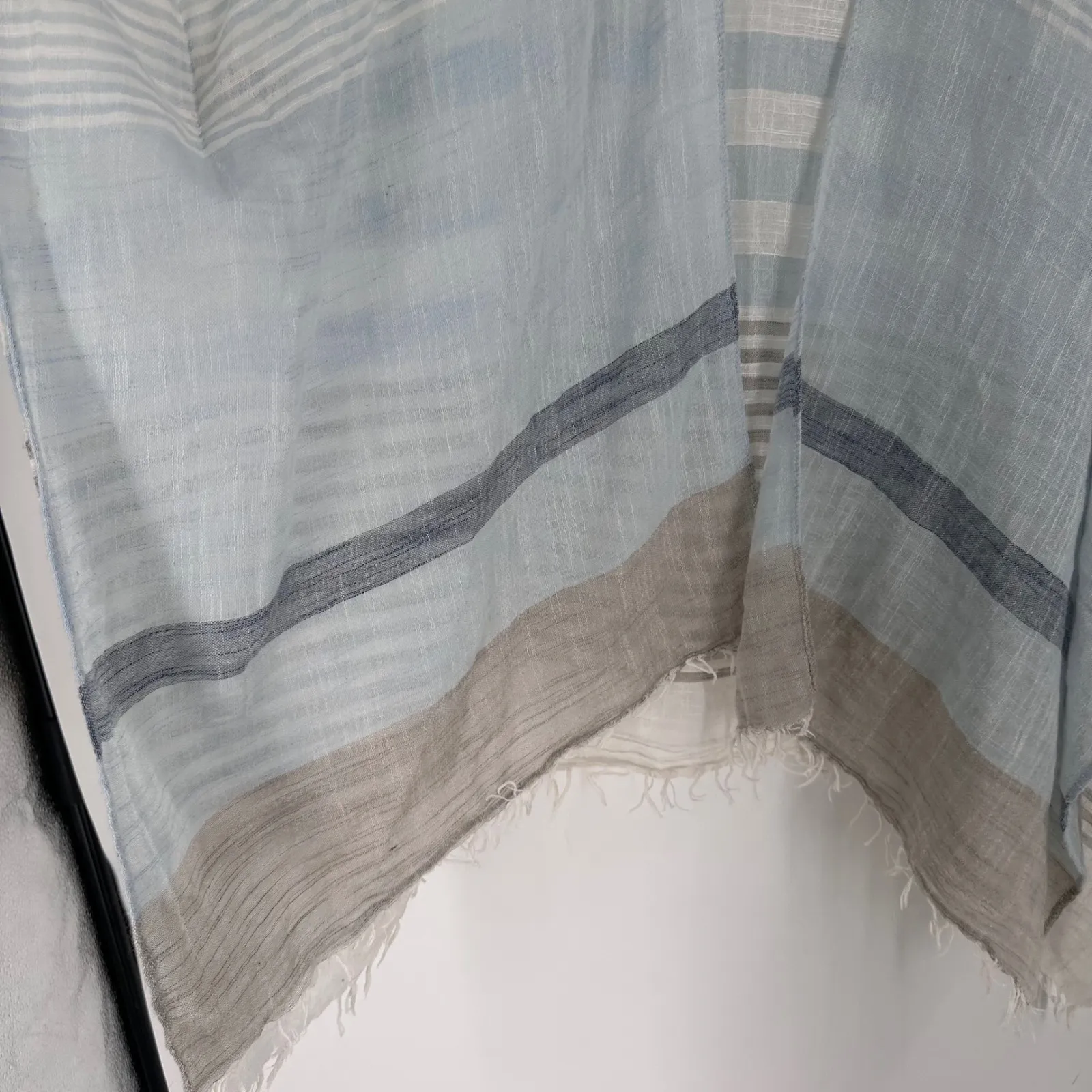 Do Everything in Love Striped Linen Blend Coverup Blue Gray White Beach Gauzy - Image 7