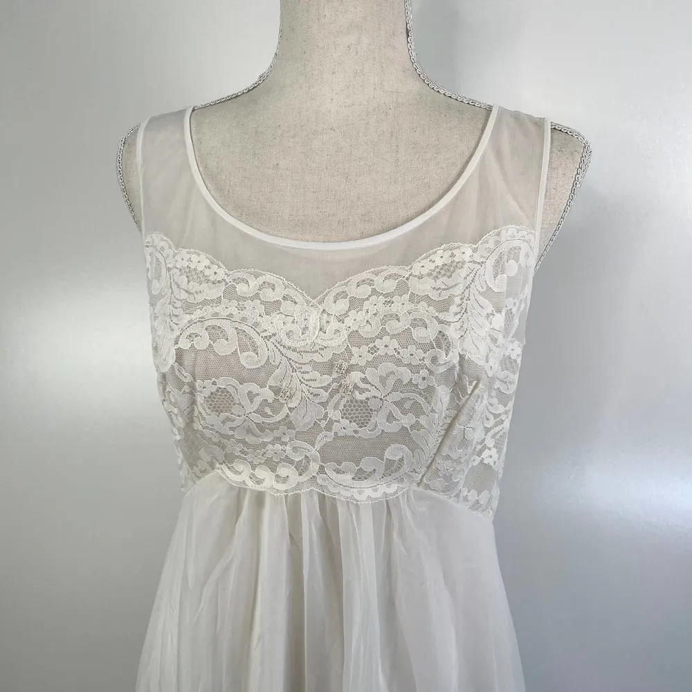 Vintage 60's Negligee Set Maxi White Lace Wedding Trousseau Lingerie Bridal - Image 7