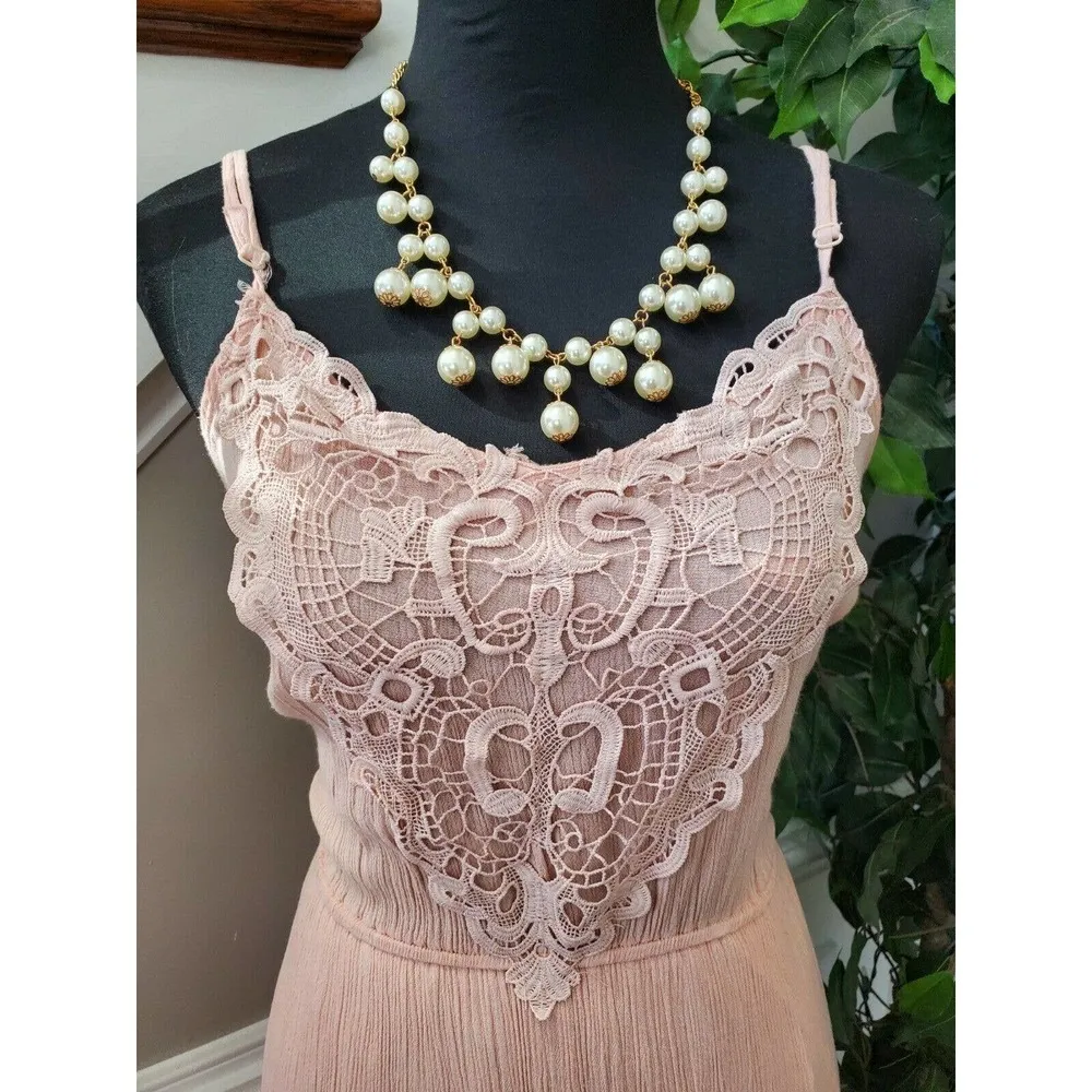 Dina BE Women's Solid Peach Rayon Scoop Neck Sleeveless Long Maxi Dress Size S - Image 2