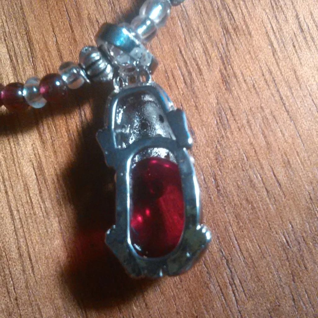 Simulated Ruby and Genuine Mozambique Garnet Silvertone Dragon Pendant Necklace - Image 9