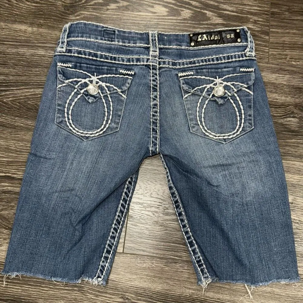LA Idols Denim Bermuda Raw Hem Shorts Blue Size undefined - Image 2