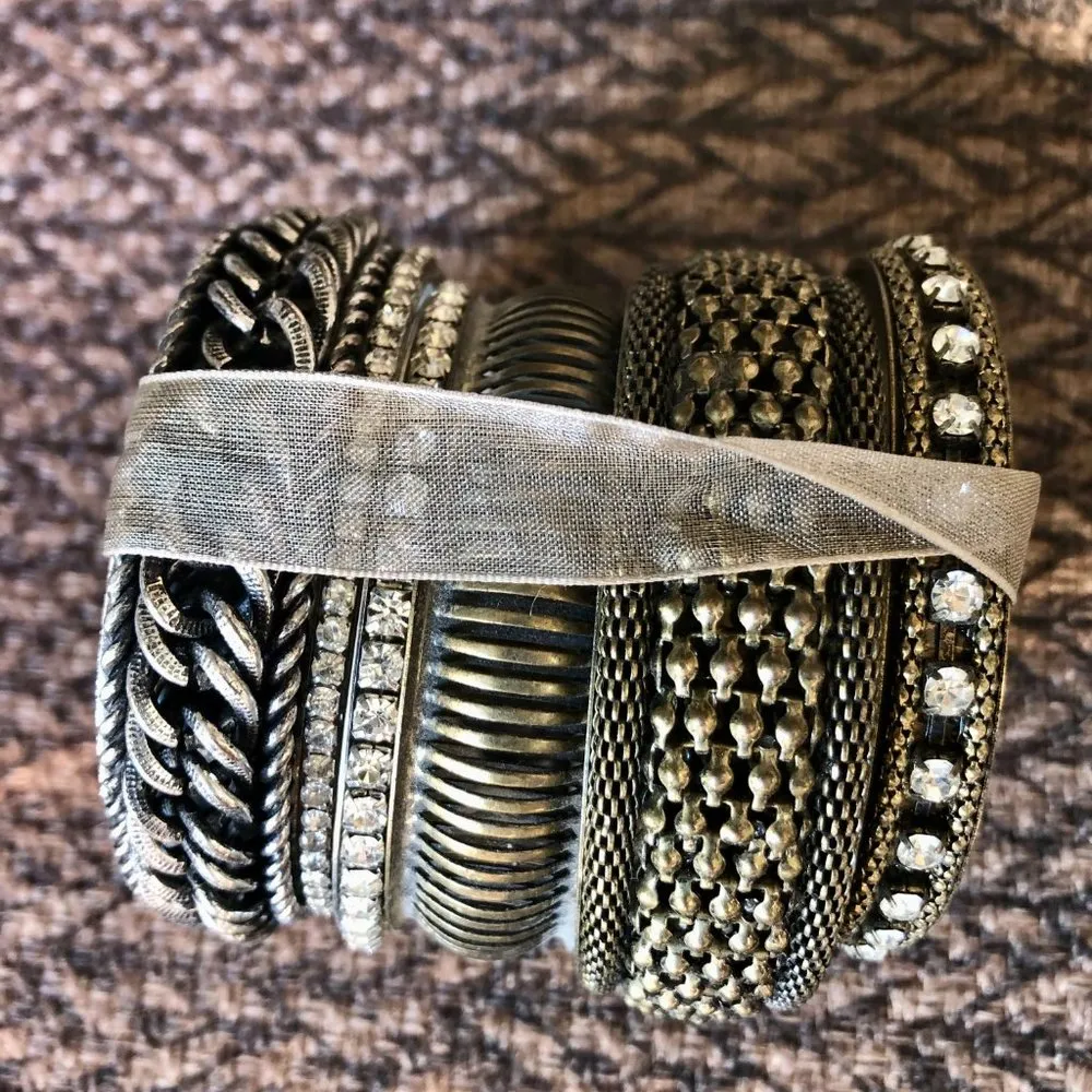 Cache 6 Lot Bundle Bronze tone Bangle bracelets multi size and embellished NWT - Image 6