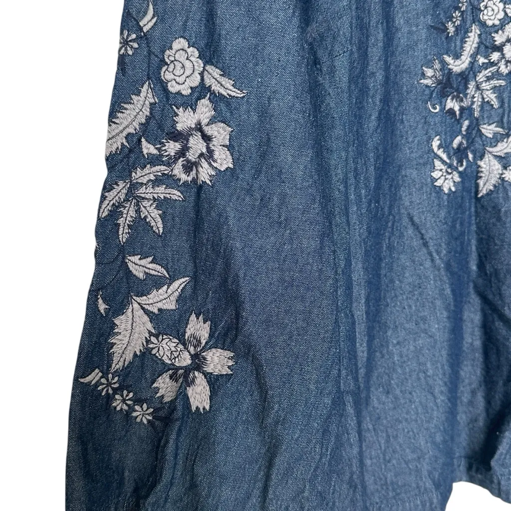 Chicos embroidered Denim boho Blouse cottagecore XL - Image 9