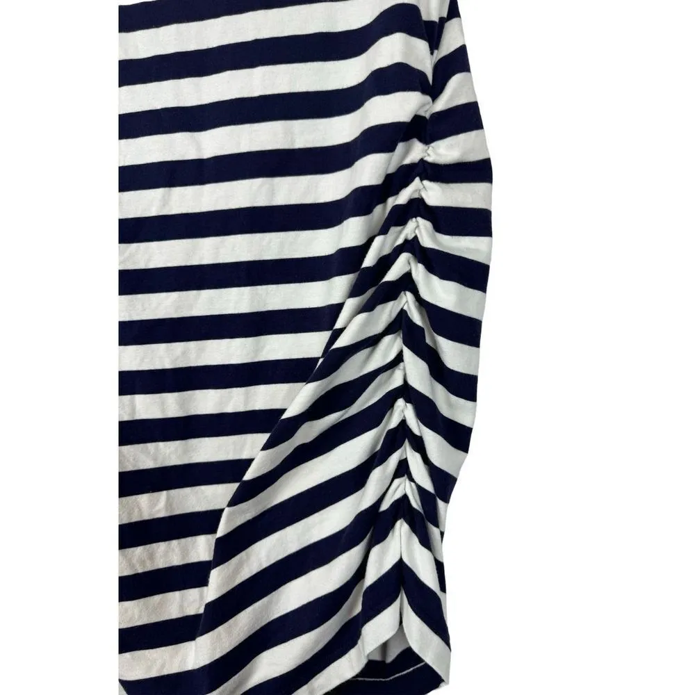 A Pea in the Pod Maternity Striped V-Neck Ruched Sides Tee Sz S White Blue - Image 4