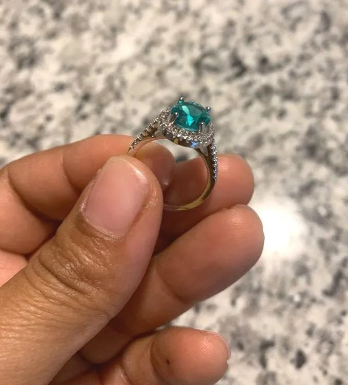 Australian Crystal Oval Stone Ring Dipped In White Gold M! So Pretty And Sparkly! Brand New’ Green - Image 6