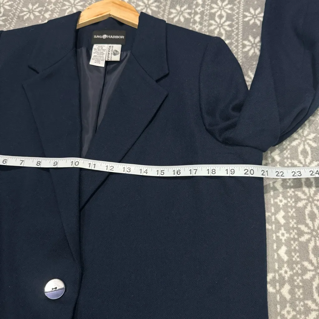 NEW Sag‎ Harbor Woman's Navy Wool Blazer One Button With Pockets Size 12 - Image 7