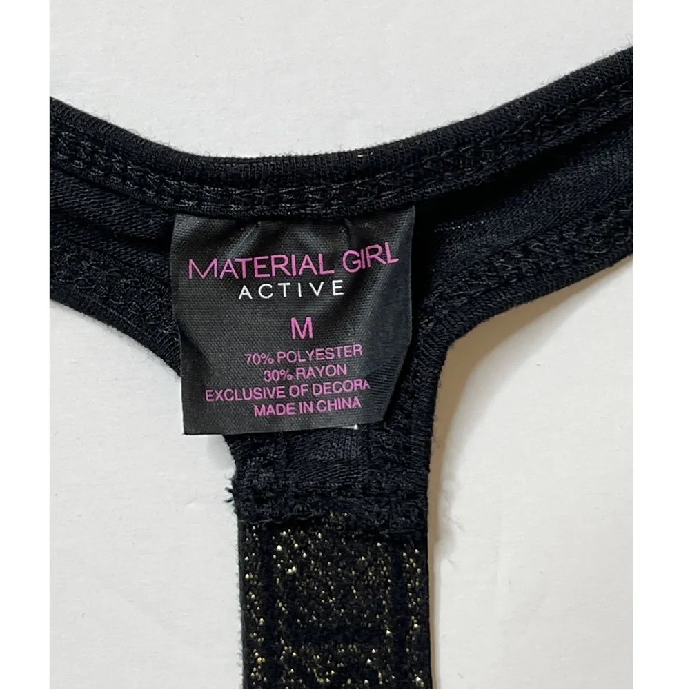 Material Girl Gym N’ Juice Black/Gold Graphic Active Racerback Tank Top … - Image 7