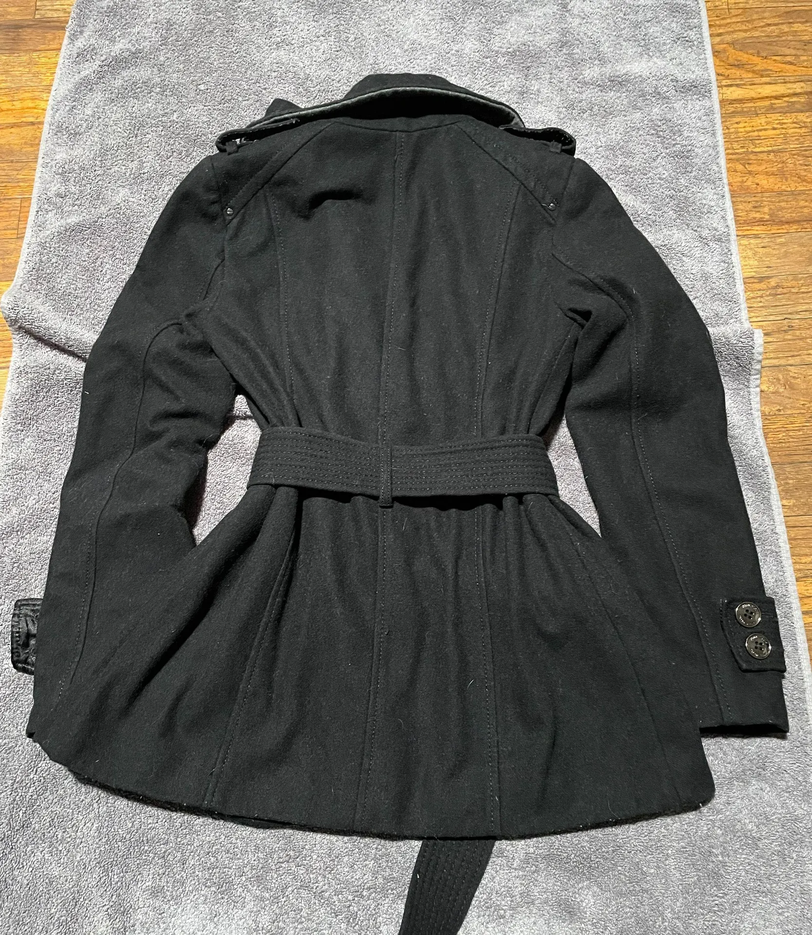 Kenneth Cole Black Belted Double Breasted Fitted Wool Coat Jacket - Image 3