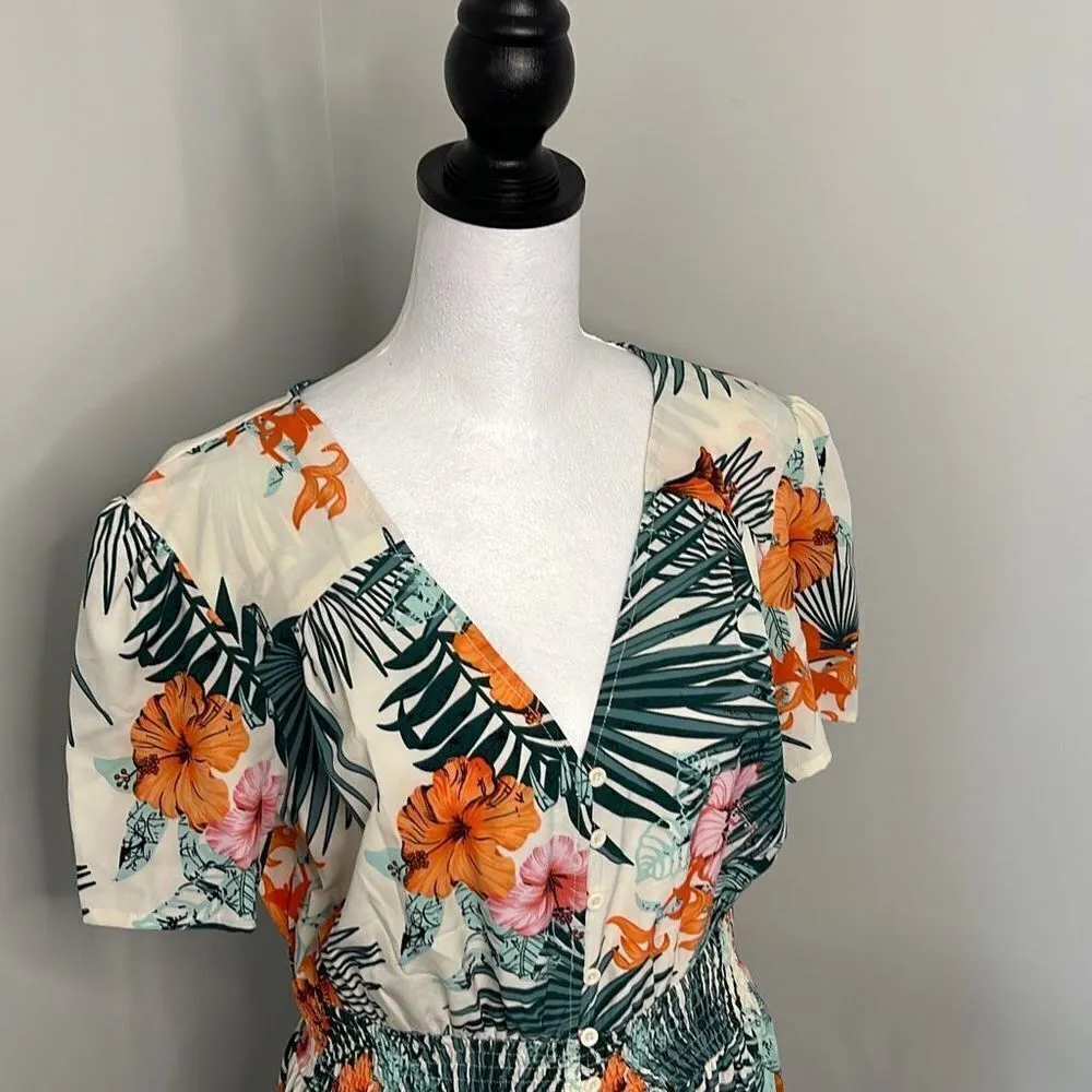 Milumia‎ Women Button Up Floral Print Party Split Flowy Maxi Dress. Size Large. Green - Image 3