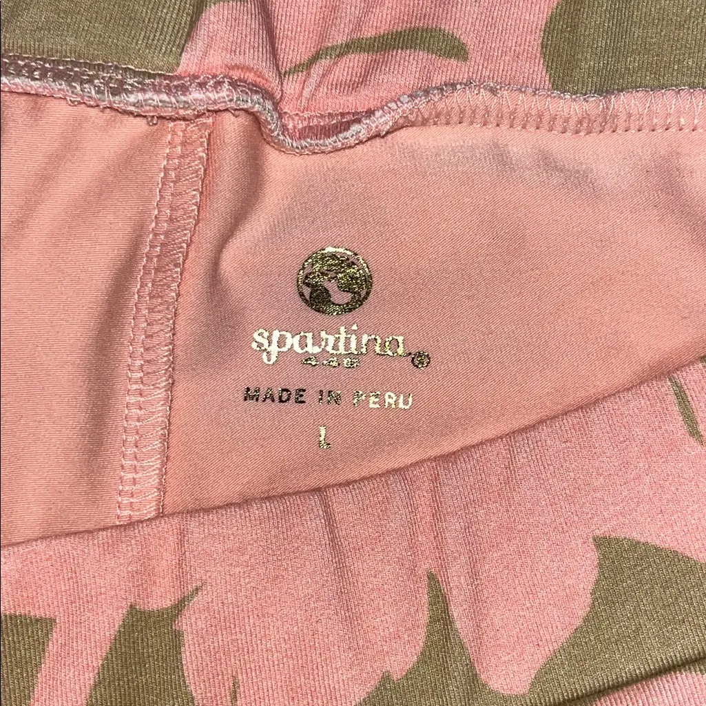 Spartina Sz L Tan - Pink Floral Ruffle Pull On Faux Wrap Skort - Skirt w/ Shorts - Image 3