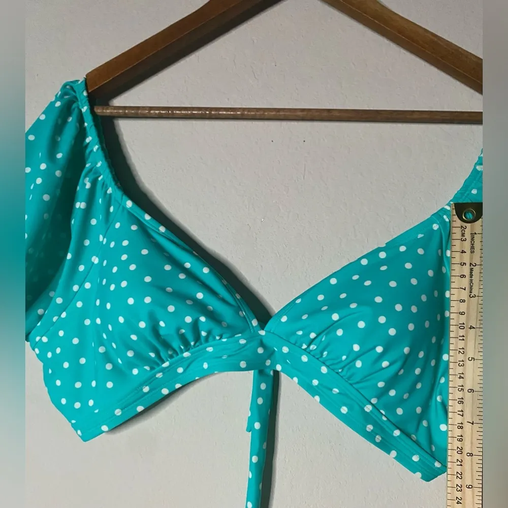 New Junior’s XL Extra Large Teal Polka Dot Puff Sleeve V neck Swim Top Bikini Size undefined - Image 8