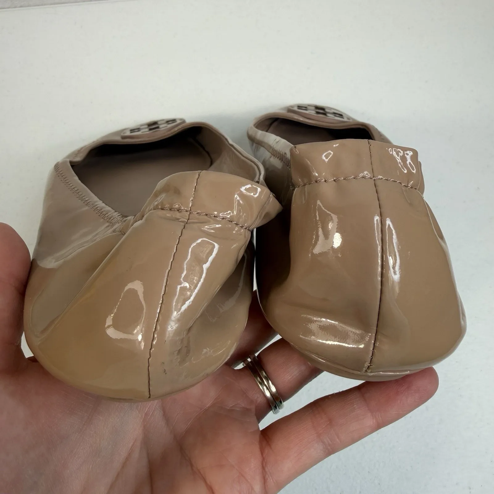 Tory Burch Sz 11 Minnie Travel Patent Leather Ballet Flats Women’s Beige Nude - Image 12