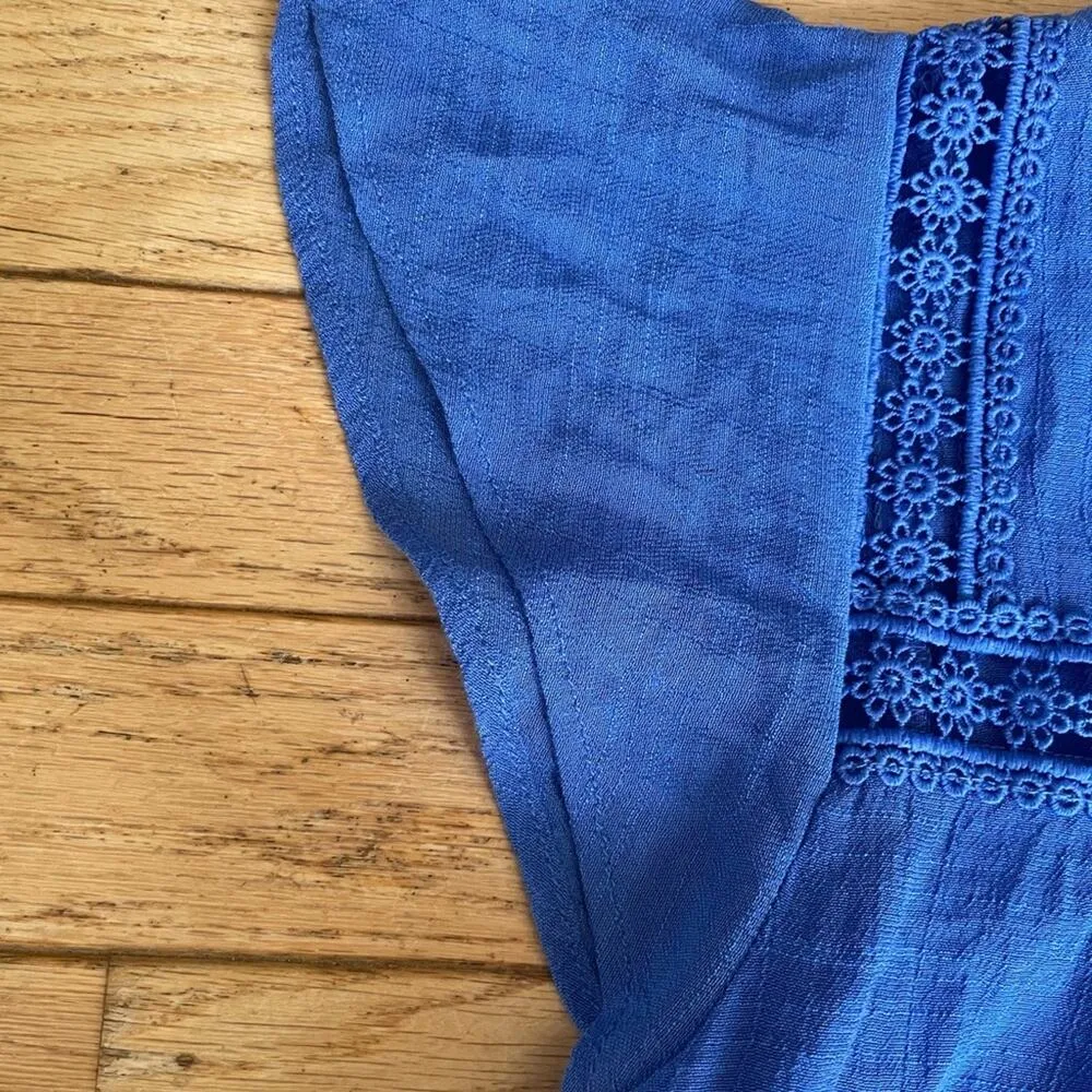 Counterparts Women's Square Neck Cottagecore Top Small Blue Eyelet Boho Peasant - Image 4