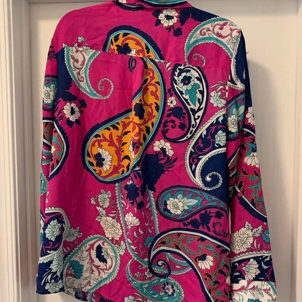 NY Collection Pink Paisley Button Up Top Size XL Front Pockets - Image 5