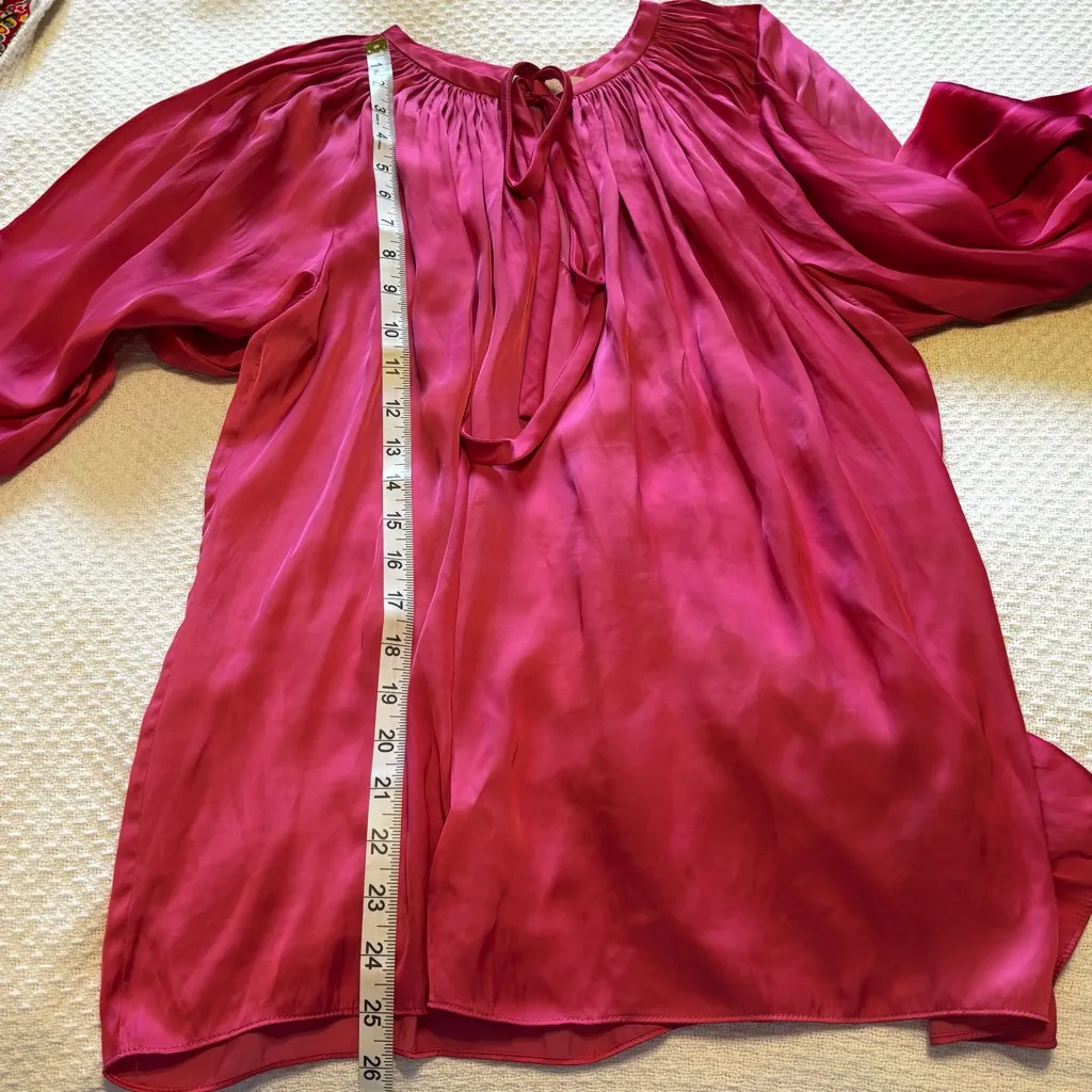 Ramy Brook‎ Paris Shiny Tie Neck Blouse Hot Pink Berry Pink size S - Image 13