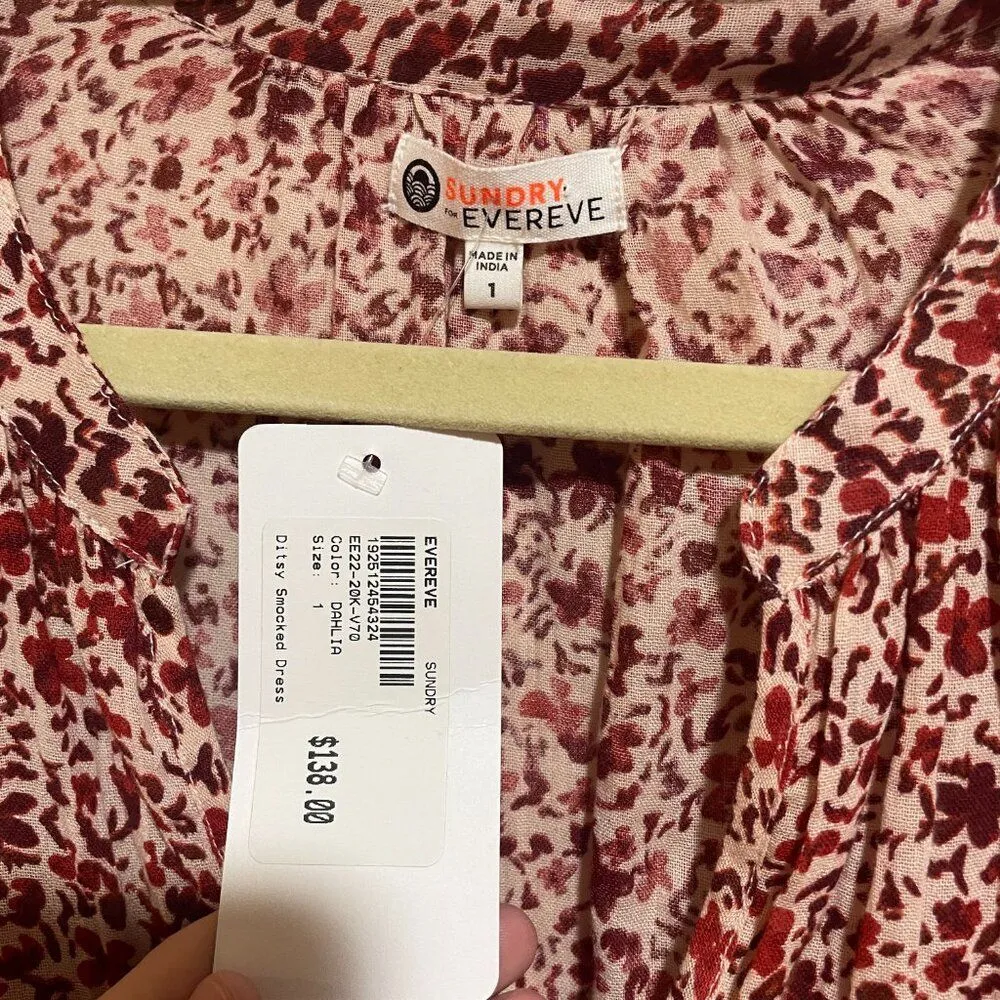 NEW Sundry Sz 2=US S Small Evereve Ditsy Smocked Dress Floral Blouson Mini Dress - Image 7