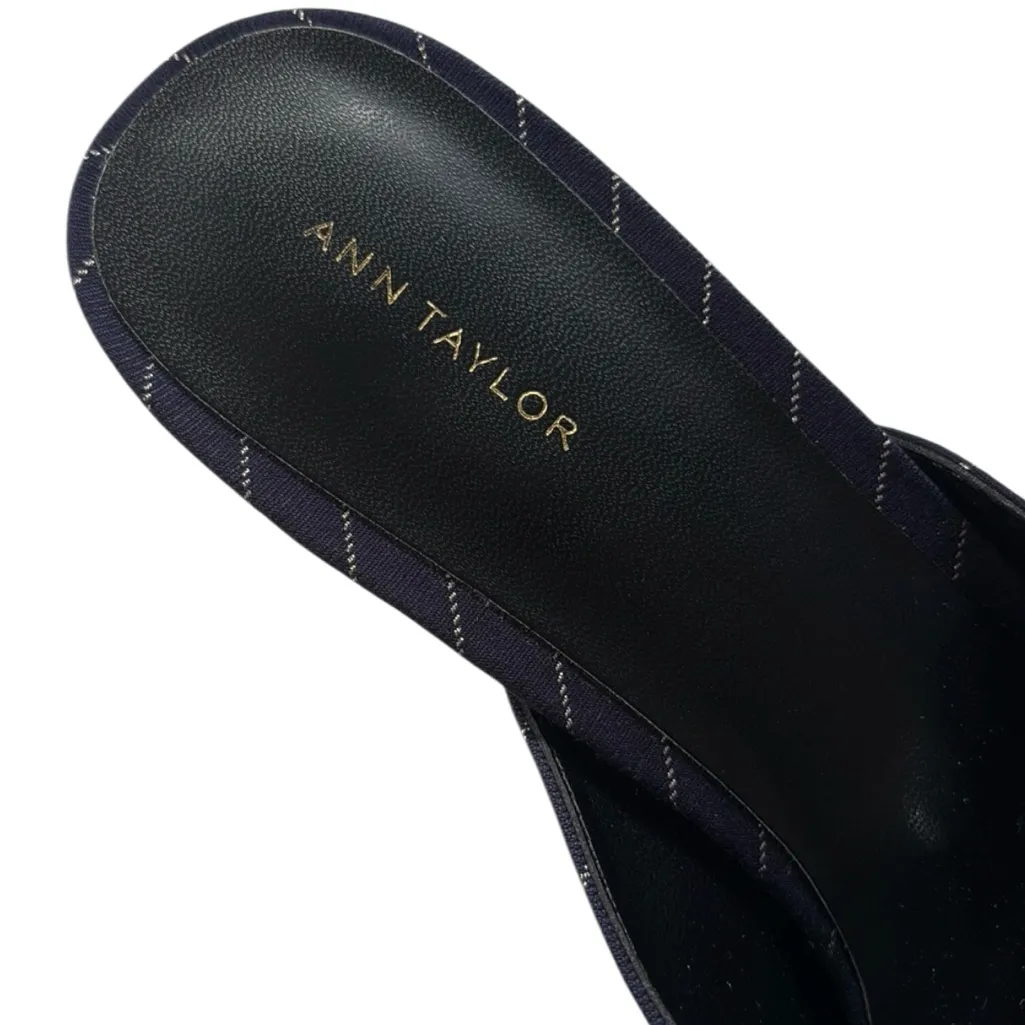 NWOT Ann Taylor Heeled Bow Mules Navy Pinstripe Size 8 Retail $158.00 - Image 4