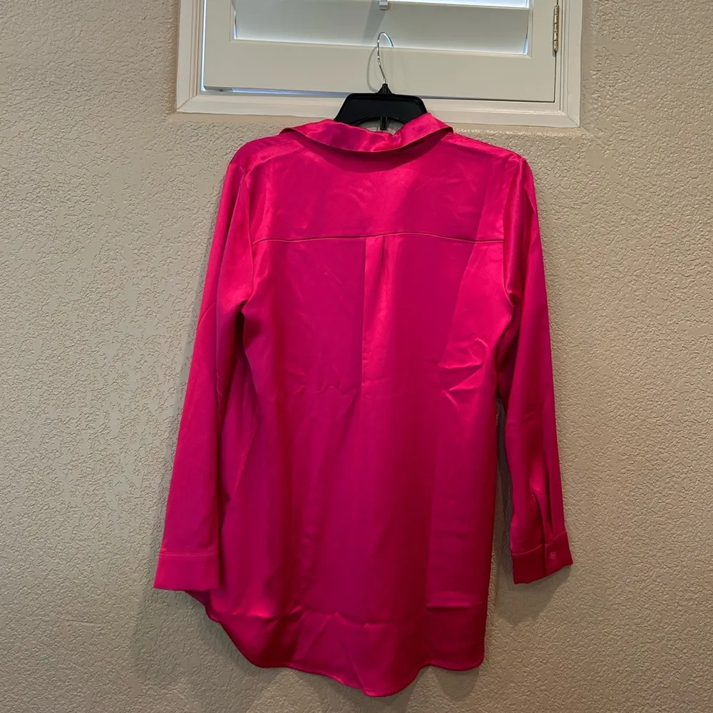 Pleione  Hot Pink Silky Collared Blouse - Image 4