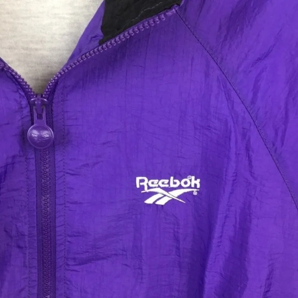 Reebok Vintage Purple & Black Nylon Windbreaker Zip Up Jacket M - Image 2