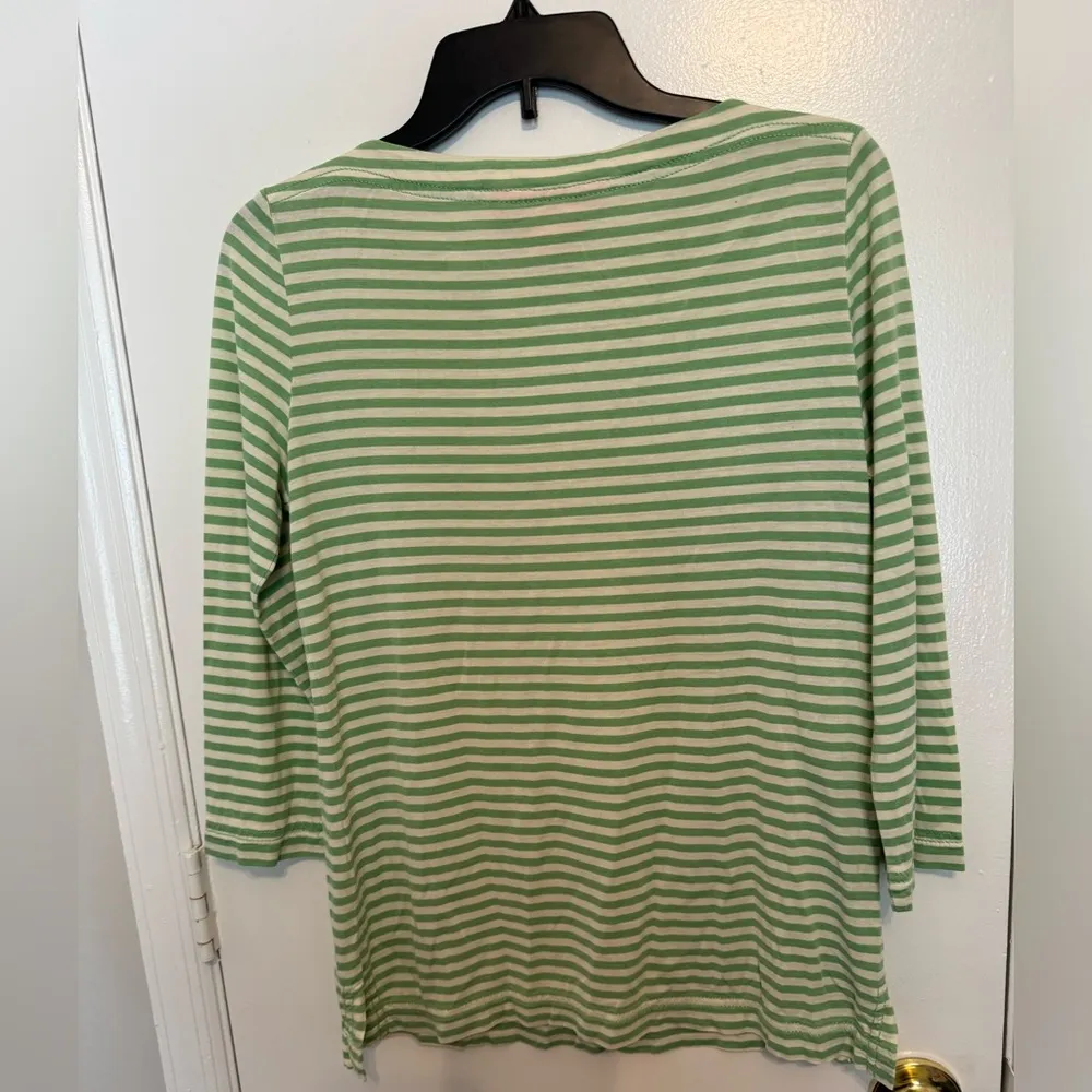Tory Burch  Green Stripes Silk & Cotton Top 3/4 Sleeves Blouse size S - Image 2