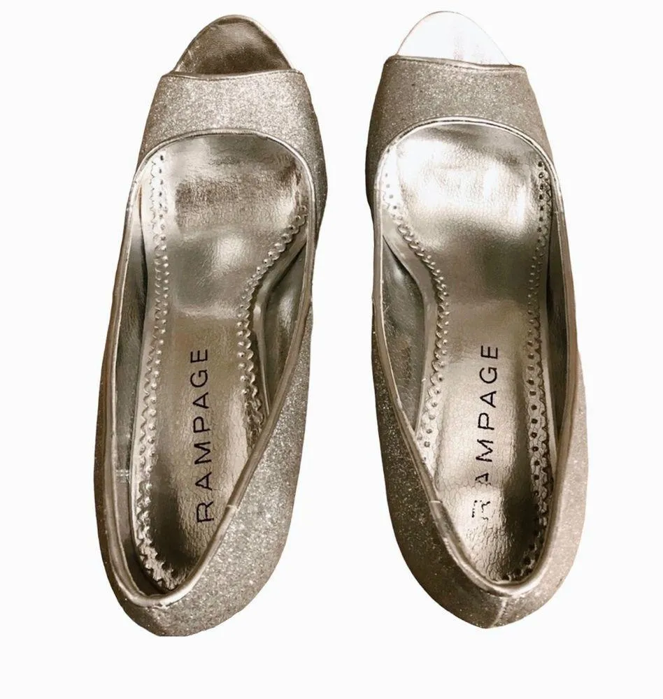 RAMPAGE Gracee Silver Sparkle Peep-toe Platform Pumps Size 8 - Image 3