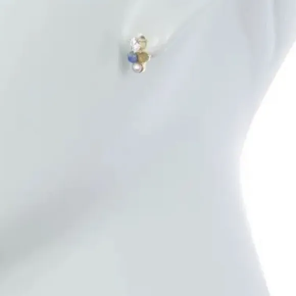 CAROLEE Stone & Freshwater Pearl Stud Earrings,‎ Blue/Yellow/Gold, Pearl, NWT Blue - Image 3
