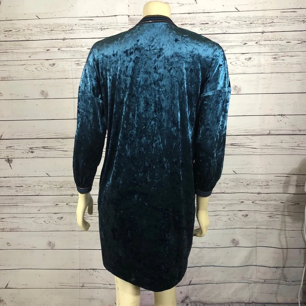 Zara Green velvet metallic dress with stripes long sleeved V neck size small - Image 5