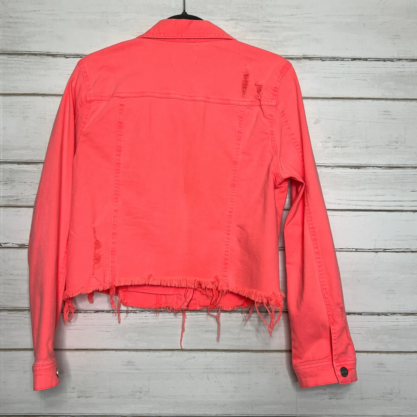 Risen Coral Stretch Denim Jean Jacket Size Large Pink - Image 3