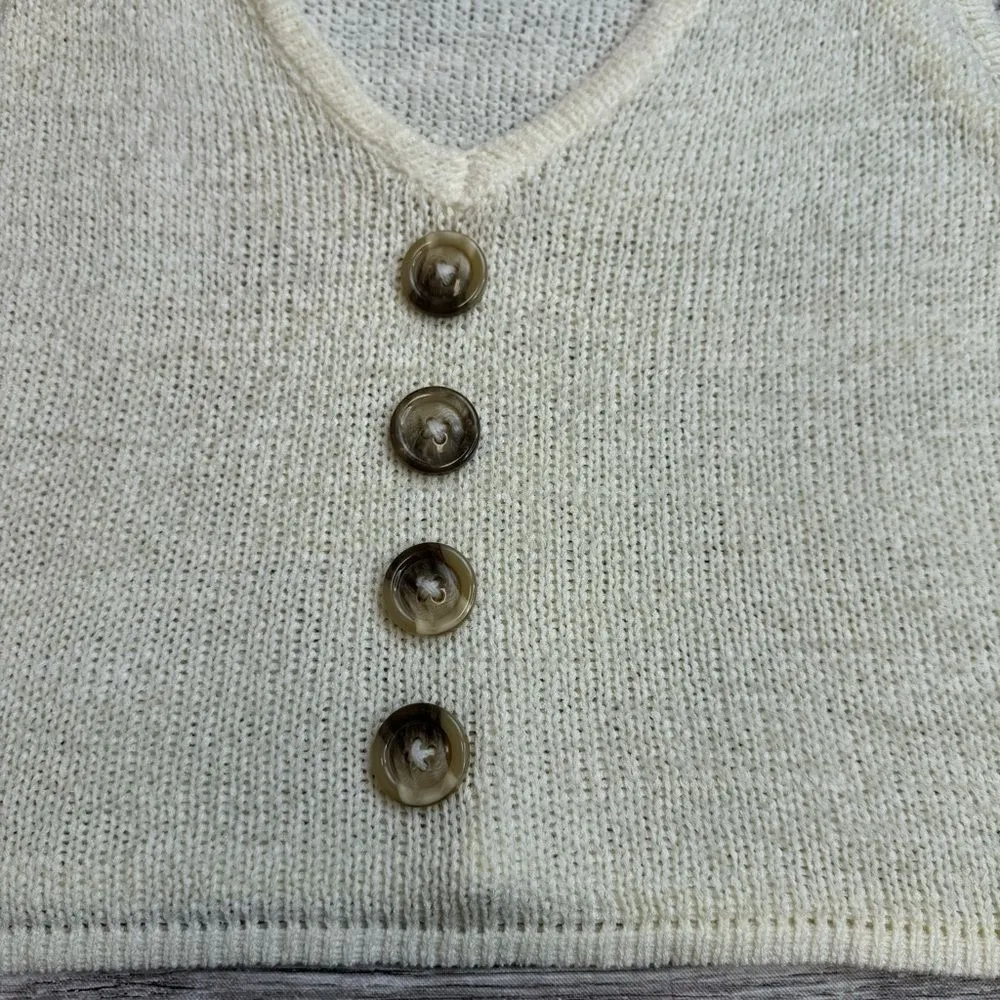 Reverse Women's Sleeveless Tank Top V Neck Sweater Vest M/L Ivory Cream Buttons - Image 7