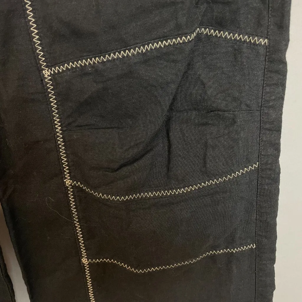 Black Pants Linen Cotton Buckle Waist Size 2 Low Rise Cropped Skater‎ Casual - Image 12