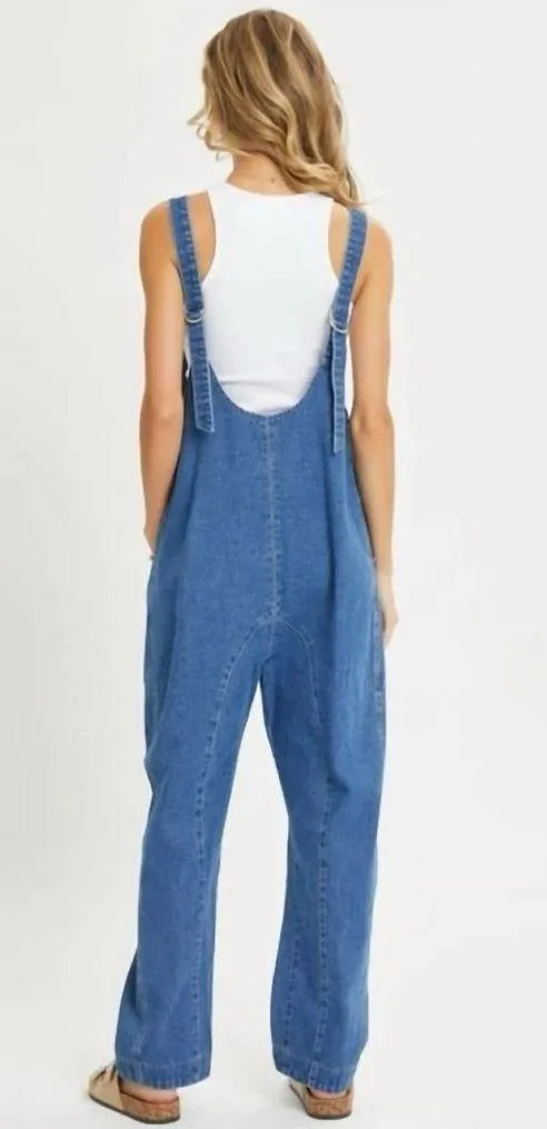 Women’s Denim Open Back Pull On Overall Sleeveless Cotton Blend in Cody Blue XXL - Image 2