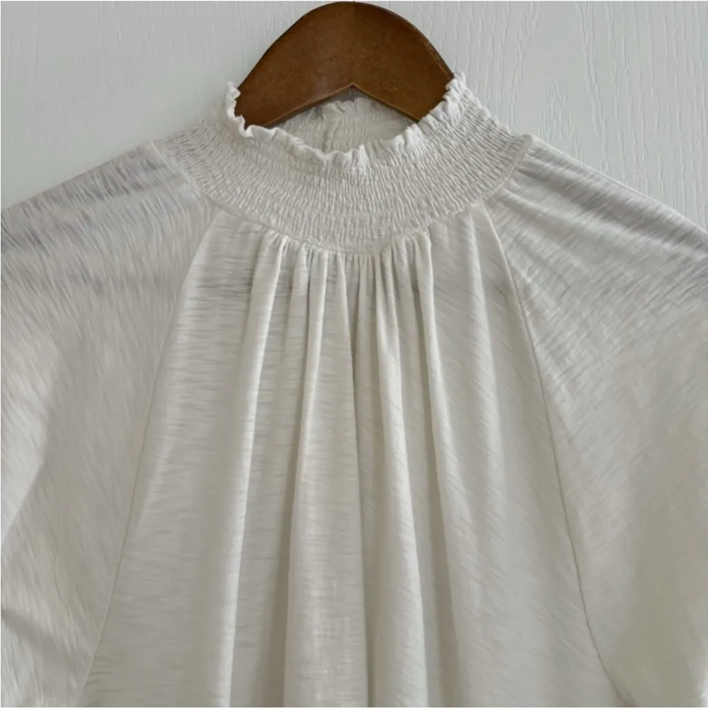 Nation LTD Melanie Smocked Mock Neck Top XS Off White Long Sleeve Pima Cotton - Image 5