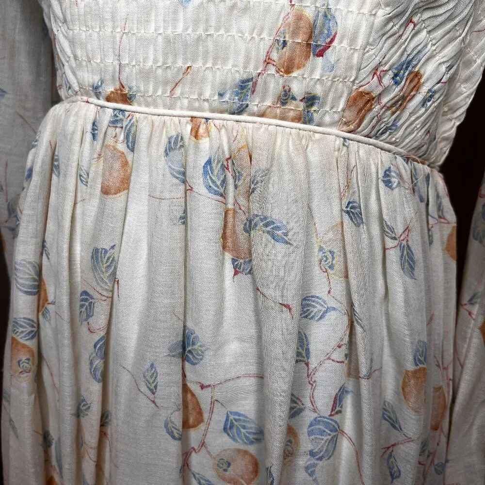 VTG Autumn Peach Leaf Maxi Dress 70s Cream Maxi Handmade SZ 6 Romantic Feminine Orange - Image 5