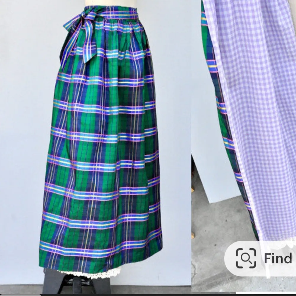 Vintage rare 60/70s Ellen Tracy plaid taffeta wrap long skirt, size medium large - Image 16