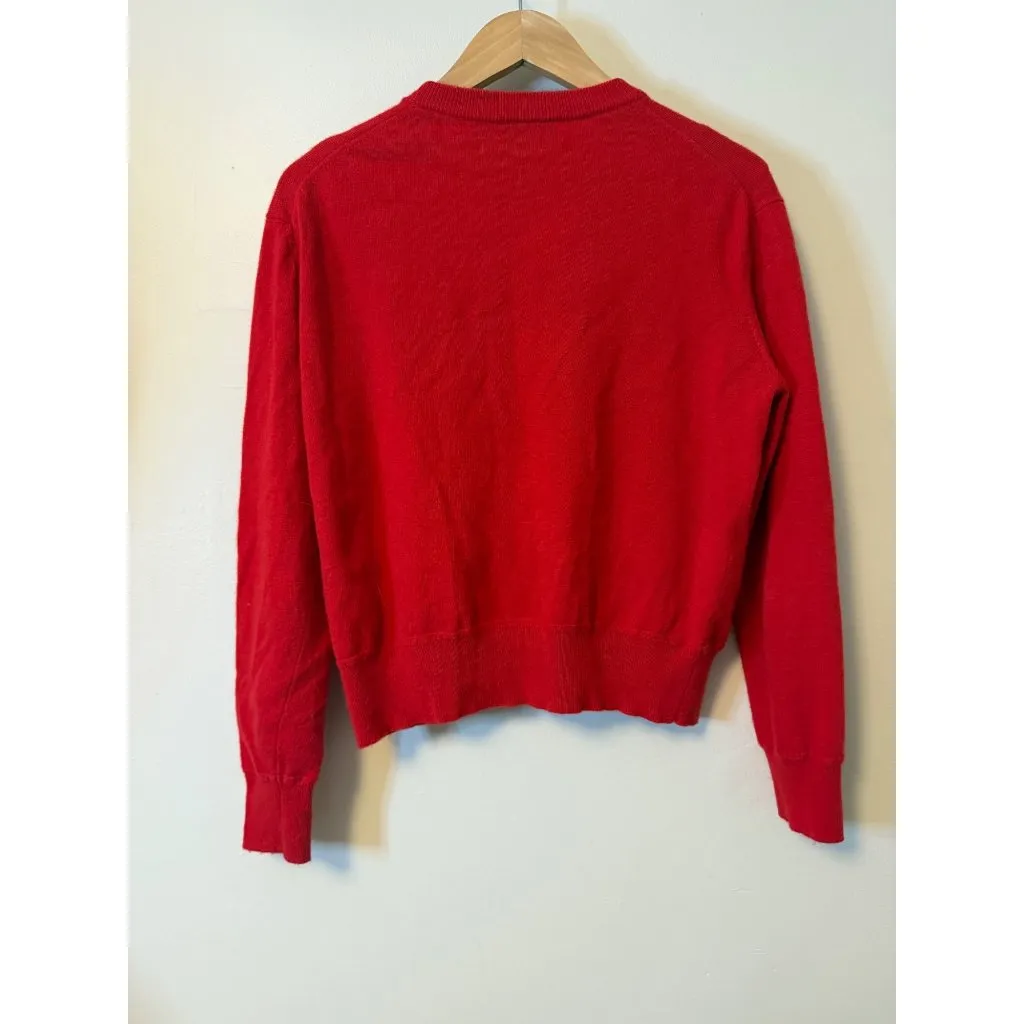 Love Moschino Red Knit Pullover Sweater With Logo Crewneck Long Sleeve S/M - Image 3