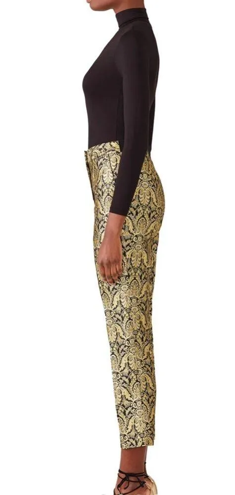 Slate & Willow Orion Jacquard Cigarette Pants Cropped Metallic Gold Black Ruffle - Image 4