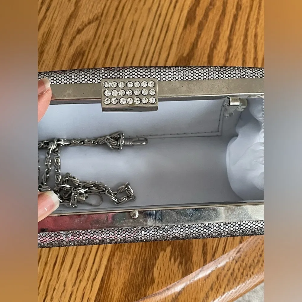 Womens Embellished Silver Clutch Bag With Strap. Evening Formal - Image 6